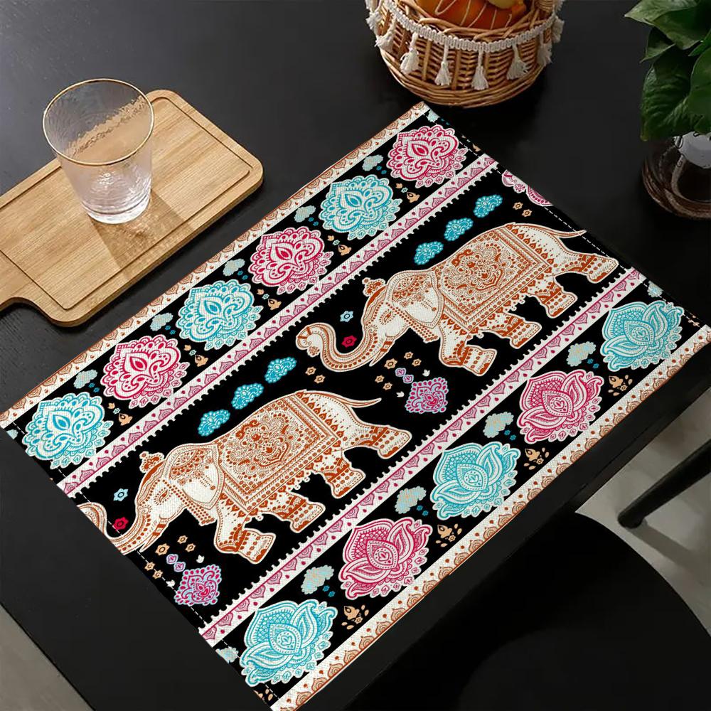 4PC Bohemian Indian Mandala and Elephant Placemats30x45CM Christmas Table Mats for Party Kitchen Dining Decor Placemat 6.17