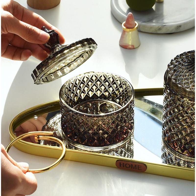 Dark Grey Crystal Glass Storage Jar with Cover Canned 600ML Diamond Cans Sugar Cotton Swab Box Household Organizer Decoration