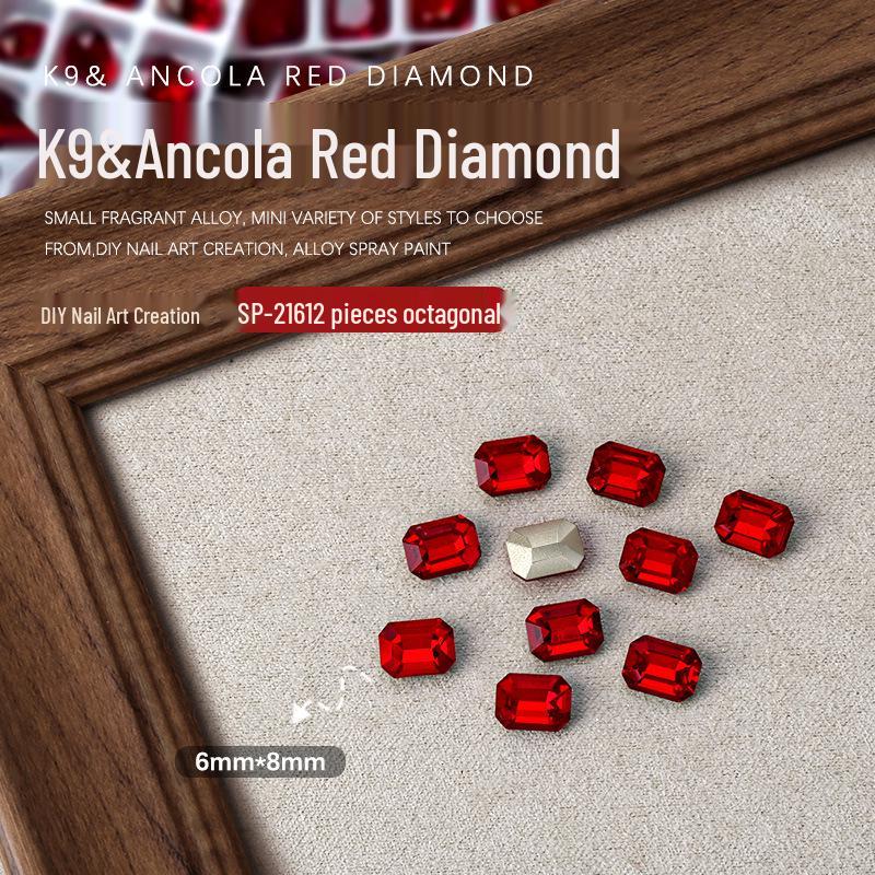 Ankara Red Heart & Geometric Rhinestones Nail Art Decorations, 2 Pieces