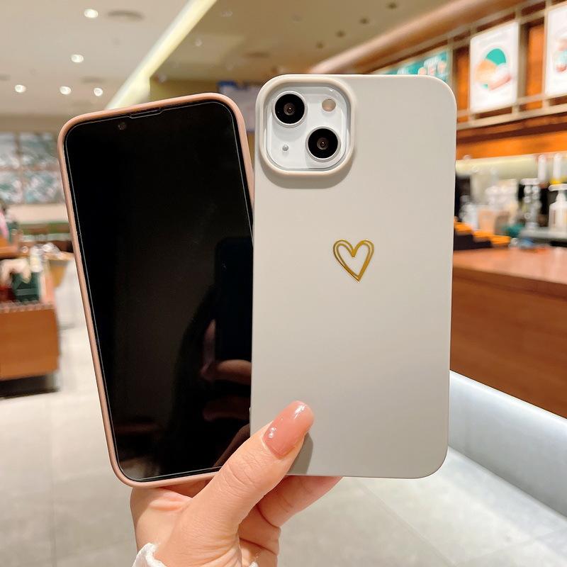 Applicable to iPhone13 bronzing love mobile phone case 12PRO simple solid color 11 anti-drop protective case XSMAX soft case