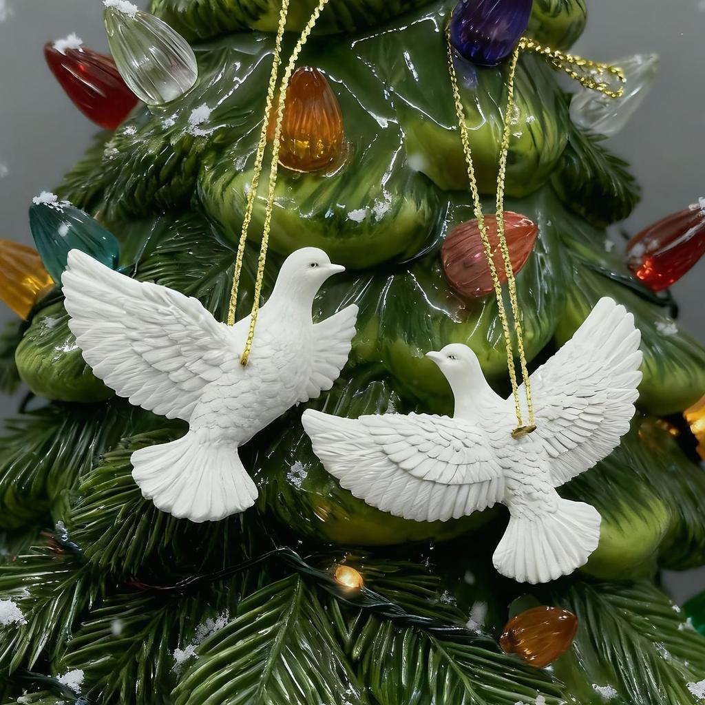 4PCS Friendship Pigeons Christmas Decoration Resin White Peace Love Joy Bird Decoration Christmas Tree Bird Ornaments