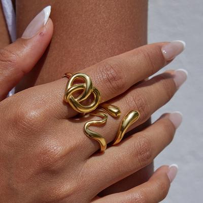 Design Sense Retro Style 18K Gold, Love Alkaline Water Knot Geometric Hollow Ring Jewelry