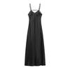 European Women's Fashion: Silk Satin Midi Slip Dress with Decorative Style