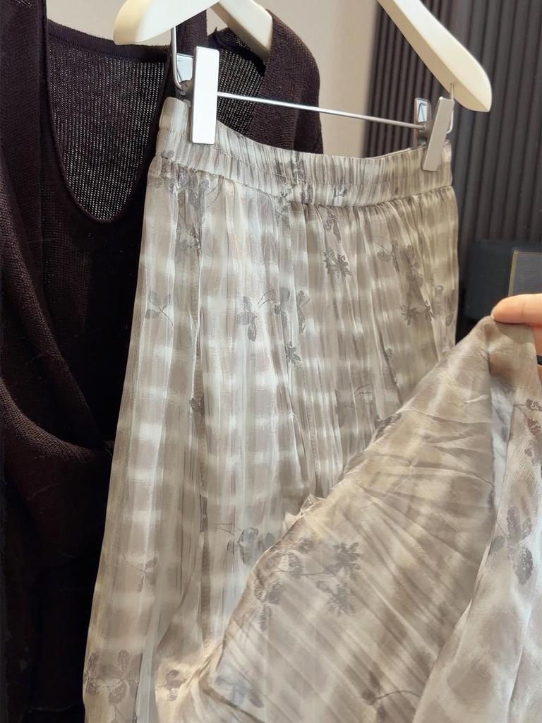 Women's Summer High Waist Irregular Hem Plaid Chiffon Skirt