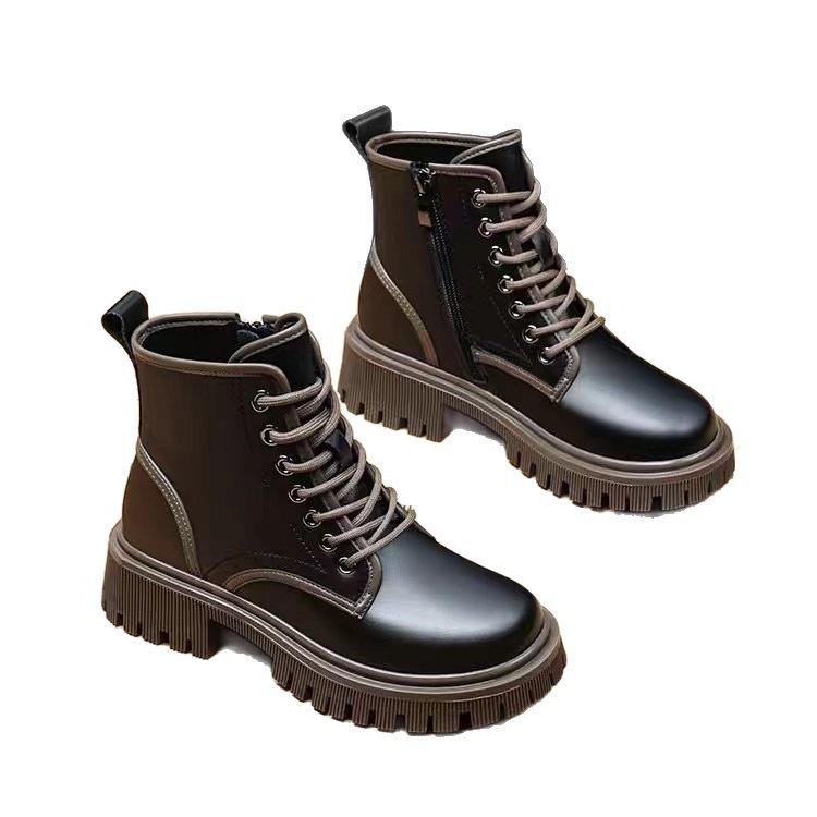 New Chinese Martin Boots Women's New 2025 British Autumn and Winter Velvet Single Boots Thick-soled Short Boots Super Fire Heightening Short Boots