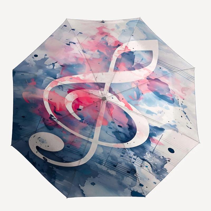 1pc Music Note Automatic Folding Umbrella, 8-Rib Durable Iron Frame, Compact Travel Umbrella for Women & Men 062