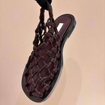 Cowhide Version~ Mesh Hollow Breathable Sandals Fishing Net Woven Bag Head Back Strap Half Slippers Flat Roman Sandals