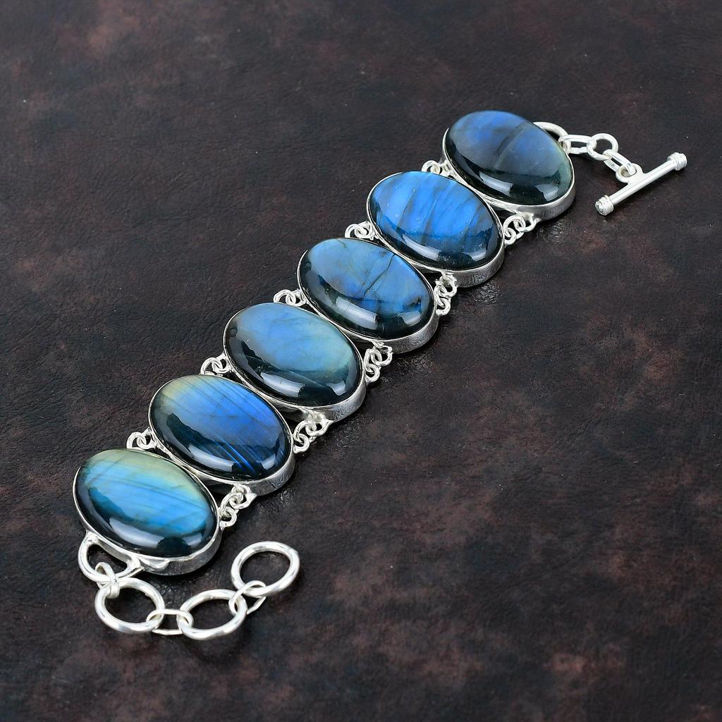 Bracelet en labradorite véritable, bracelet en argent sterling 925, bijou fait main, chaîne réglable, cadeau pour femme