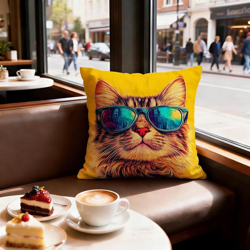 Animal a Cat with Glasses Cushion Cover Decorative Cushions Covers Cover Sofa X Pillow Piece X X Pillowcase