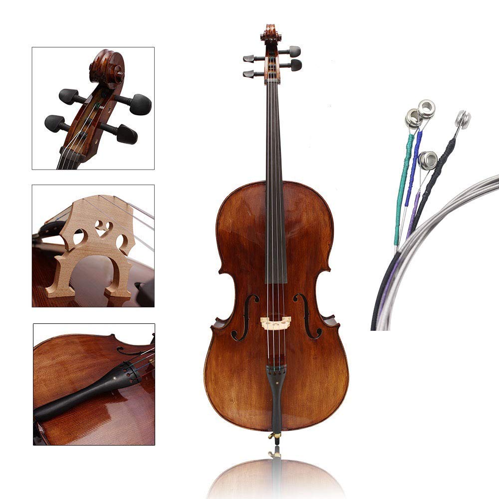Imelod Cello Strings Full Set (A-D-G-C) Universal Steel Core Nickel-Chrome Winding with Nickel-Plated Ball Ends for 44, 34, 12, and 14 Cellos