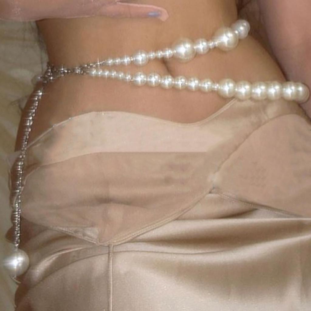 Sexy Vacation Style Imitation Pearl Double Waist Chain Women, Fashion Chain Fringed Body Chain