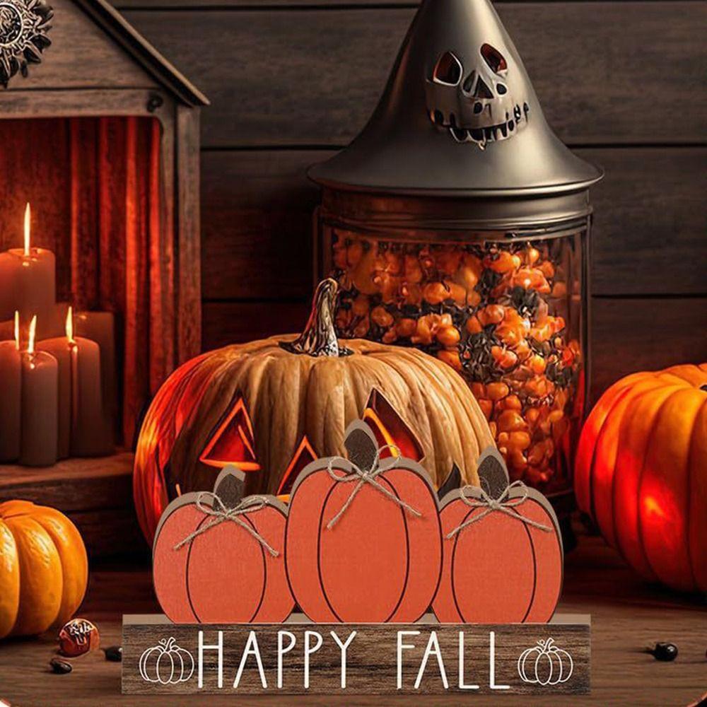 Wooden Fall Pumpkin Table Decor Cute Decorative Halloween Desk Decoration Funny Halloween Ornaments Farmhouse