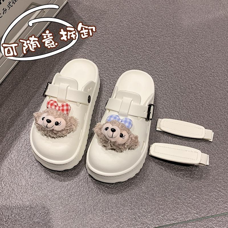 Cute cartoon bag head half slippers women wear thick-soled height-enhancing cool slippers in summer