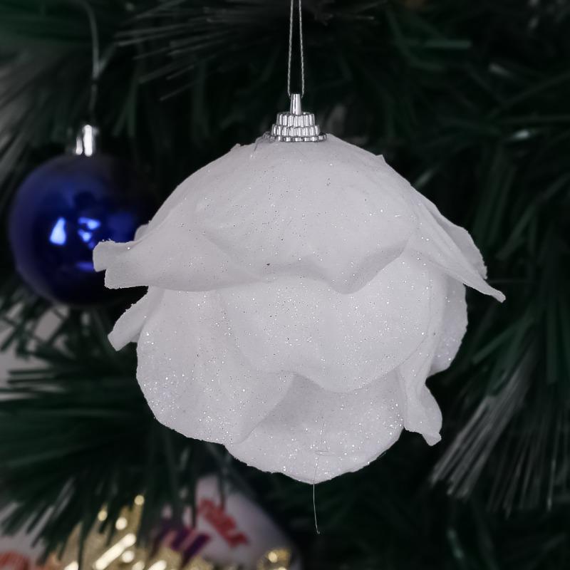 9/3x Christmas Tree Ornaments White Glitter Petal Shape Balls Foam Snow Ball Sparkling Foam Flower Hanging Decorations for Tree