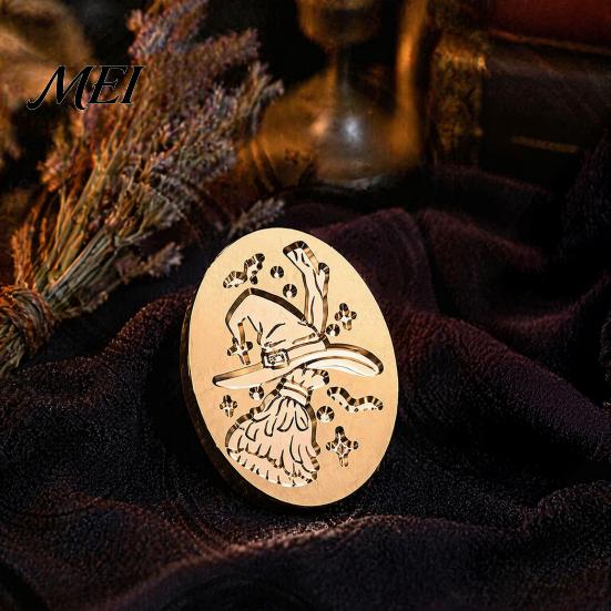 Ghost Wax Stamp Halloween Themed Brass Seal Head, Pumpkin Witch Bat Engraved Creative Gift Packaging Sealing Replacement Head for Envelope Journal