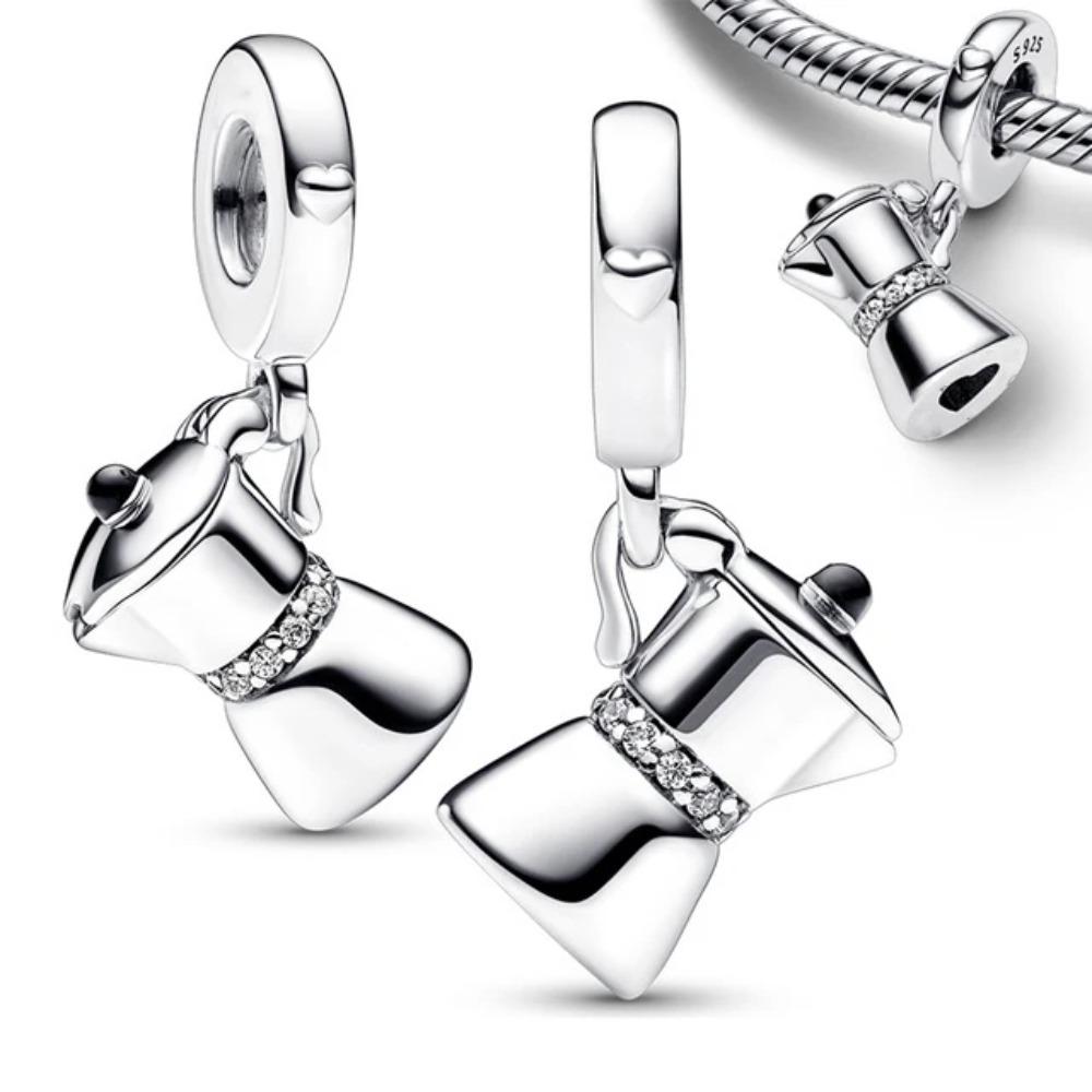 S925 Silver Lollipop Coffee Pot Charm Beads with Love Lock Key for DIY Women Bracelet Jewelry Boutique