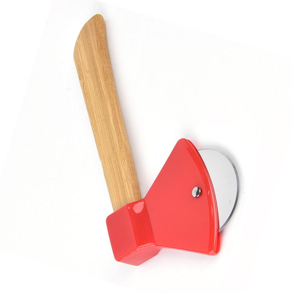 Pizzamesser 430 Stahl PP Bambusgriff Ergonomisch Rund Axt Pizzaschneider für Zuhause Restaurants
