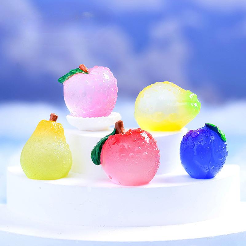 10Pcs/lot Multicolors Luminous Fruit Miniatures Glow In the Dark Resin Ornaments Fairy Garden Decoration Micro Landscape