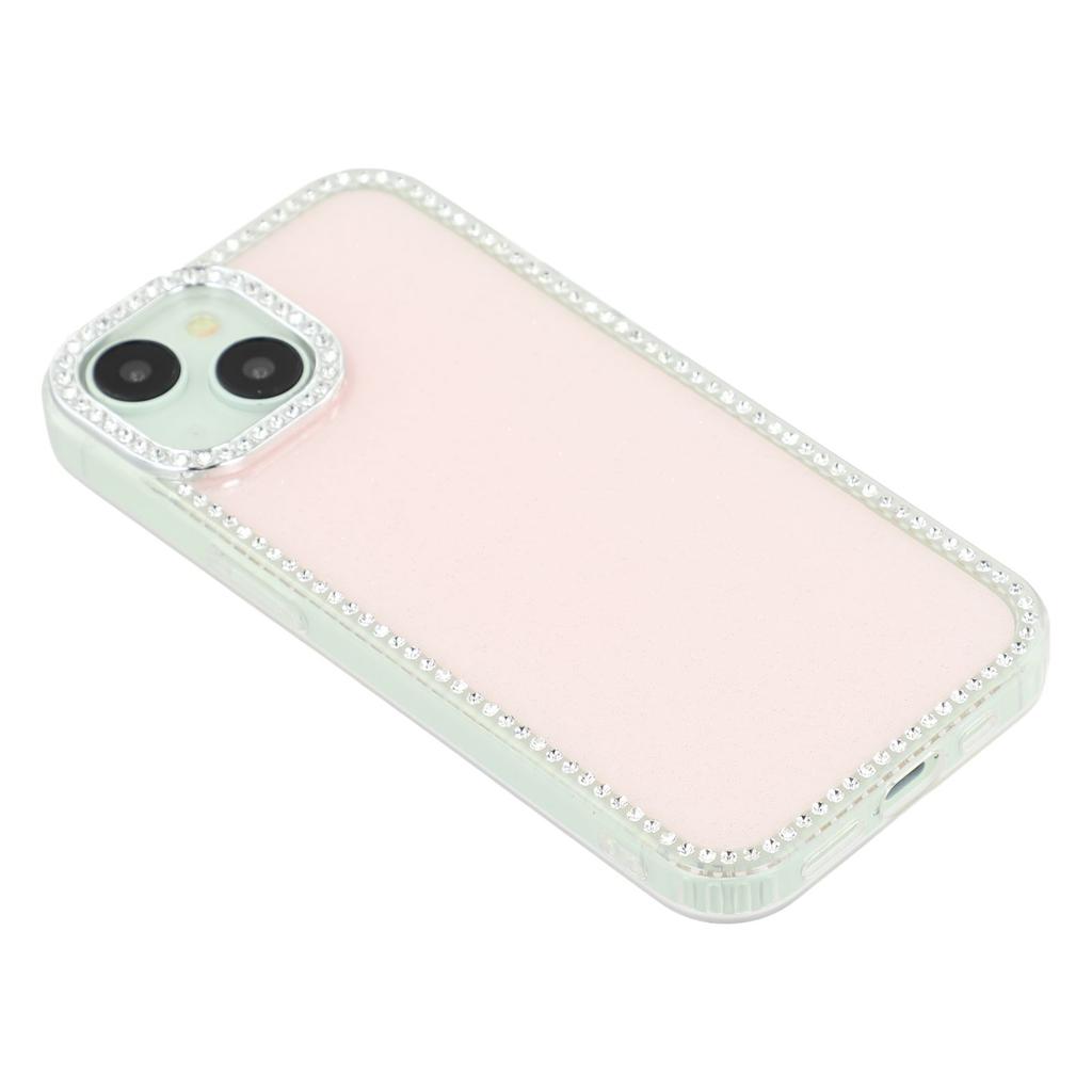 For iPhone 15 Case Rhinestone Edge Glitter Back TPU+PC IMD Phone Cover