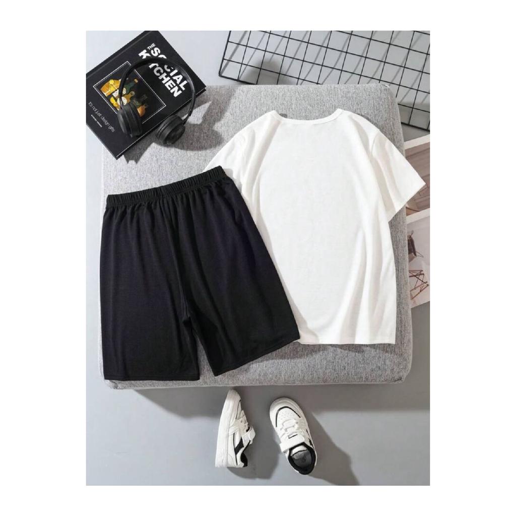 Boy's King Printed Black And White Shorts T-shirt Set