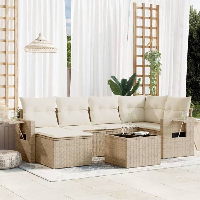 VidaXL Garden Lounge Set with Cushions 7 Pcs, Patio Sofas, Patio Furniture Set, Outdoor Furniture, Beige 3252805