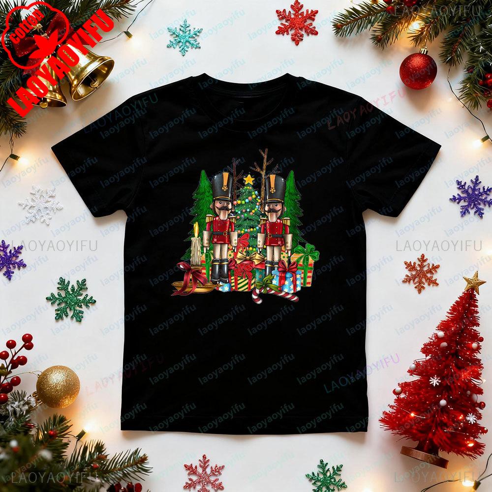 Nutcracker Christmas Shirt Holiday Party Clothes Christmas Family Costumes Women Casual Printed Shirt Xmas Unisex Cotton TSHIRT