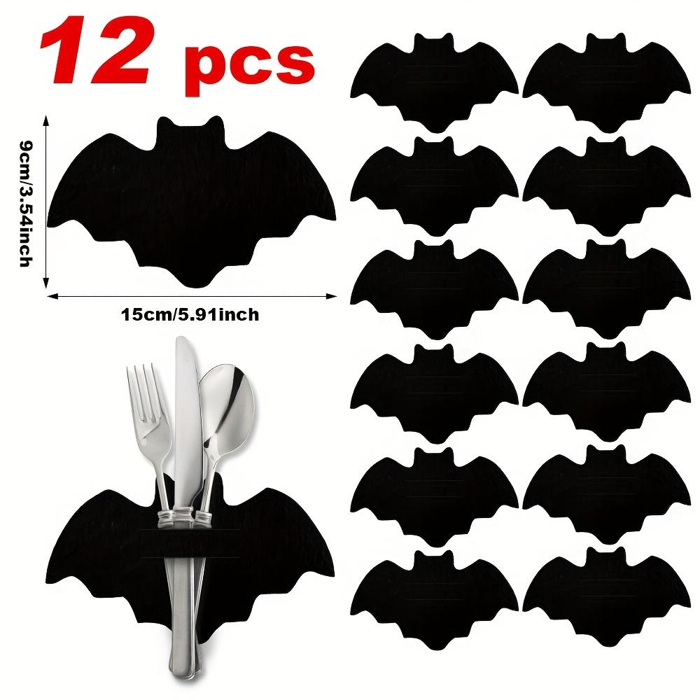 Halloween Schwarze Fledermaus Tischsets, Messer- und Gabelhalter, Süßigkeiten-Clips, Geeignet für verschiedene Anlässe einschließlich Zuhause, Küche, Hotel