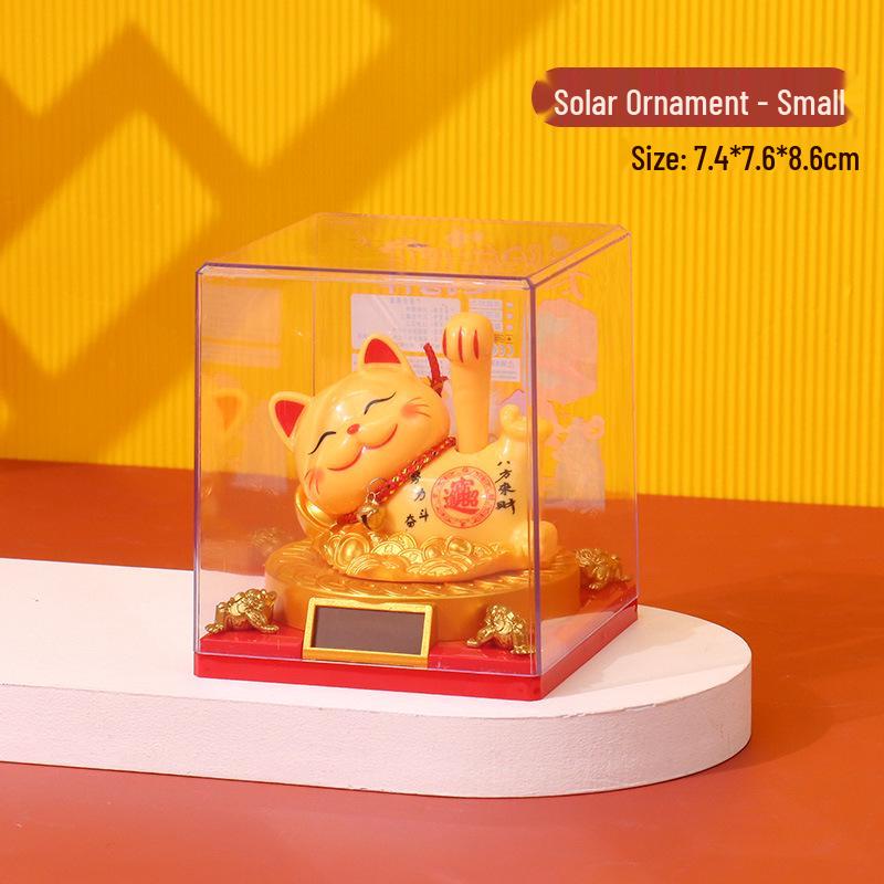 335 New Small Solar Waving Lucky Cat Ornament for Cake, Home, or Car Decoration