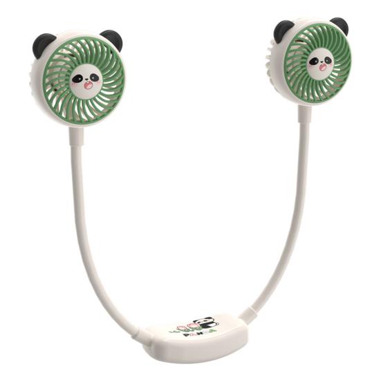 Hanging Neck Fan with Dual Adjustable Panda Heads 3-Speed Wind Cooling Hands-Free Hanging Design USB Rechargeable Sports Cooling Neck Fan