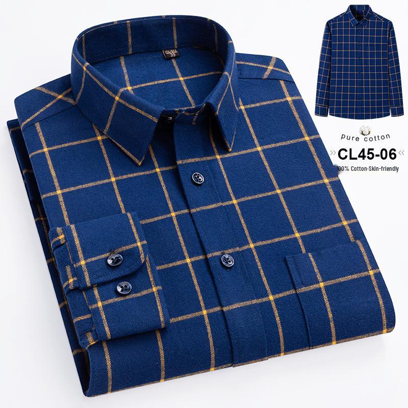 Camicia a maniche lunghe a quadri da uomo taglie forti in puro cotone (Taglie 38-46) - Abbigliamento Casual Business Autunnale