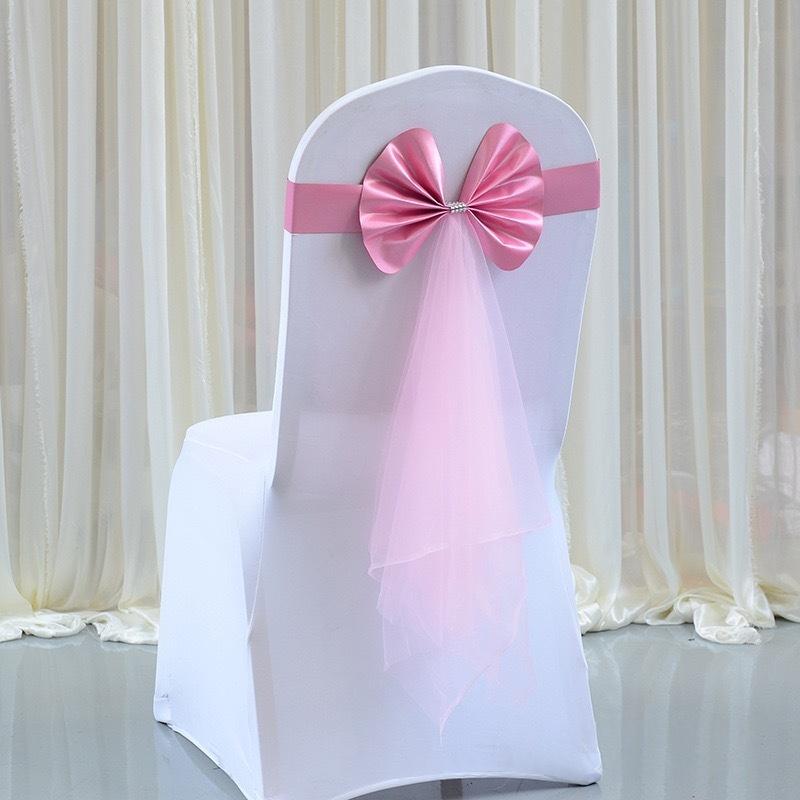 Chair Back Decoration Elegant Stretch Chair Bow Organza Ribbon Chair Decor For Birthday Hotel Wedding Accessories