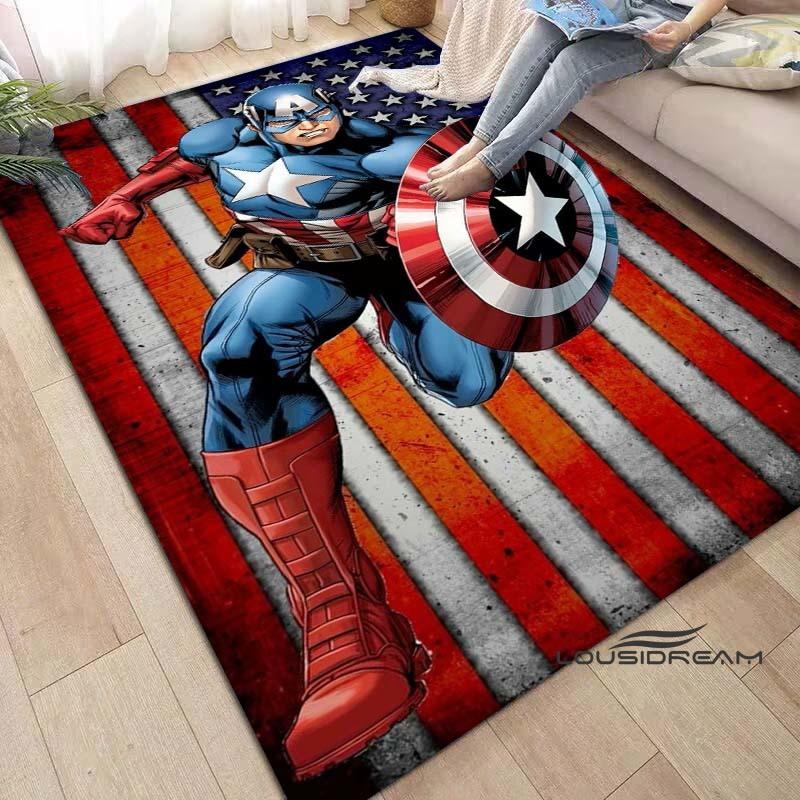 Captain America Cartoon-Themed Rug — Living Room Home Décor, Bedroom, Sofa & Doormat Accent, Children's Rug, Non-Slip Mat