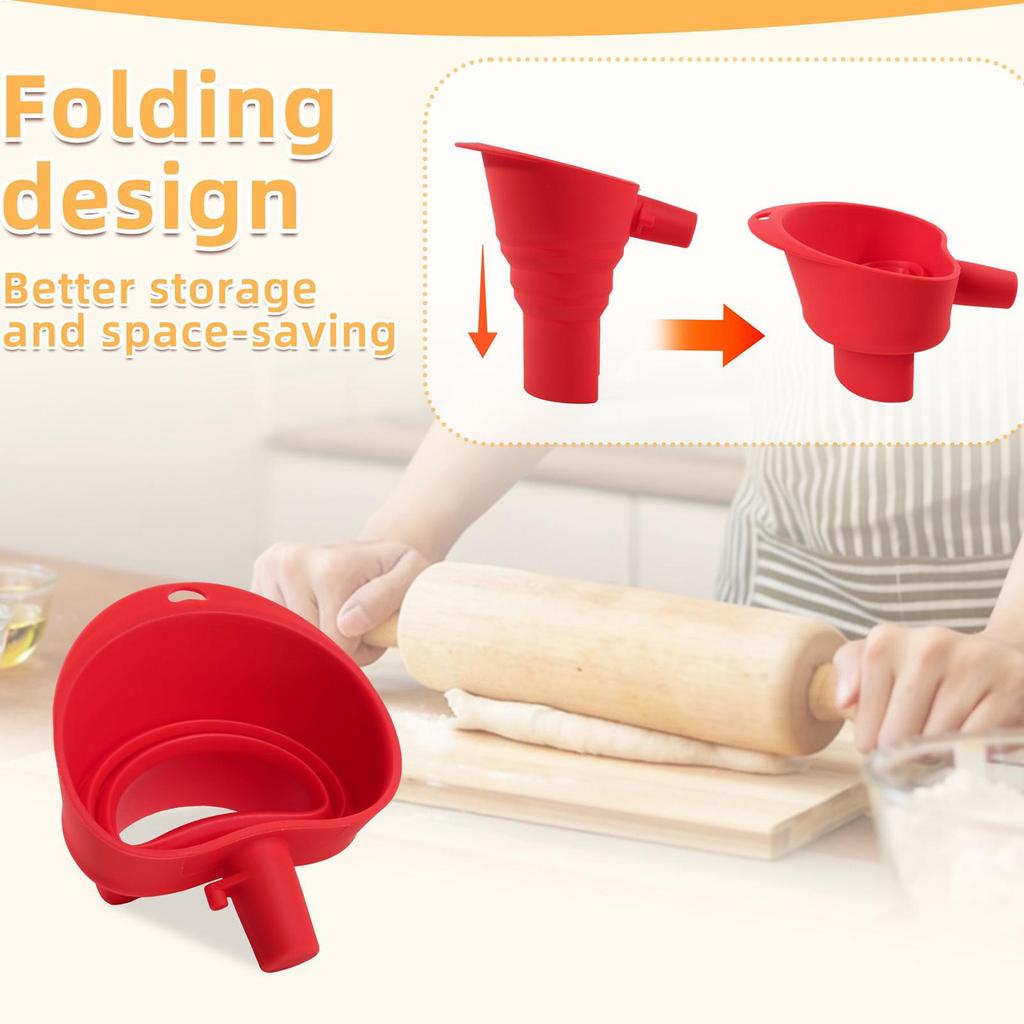Collapsible Silicone Funnel Foldable Kitchen Funnel for Flour Easy Pour Into Bottles Containers Mess Free Baking Cooking Tools