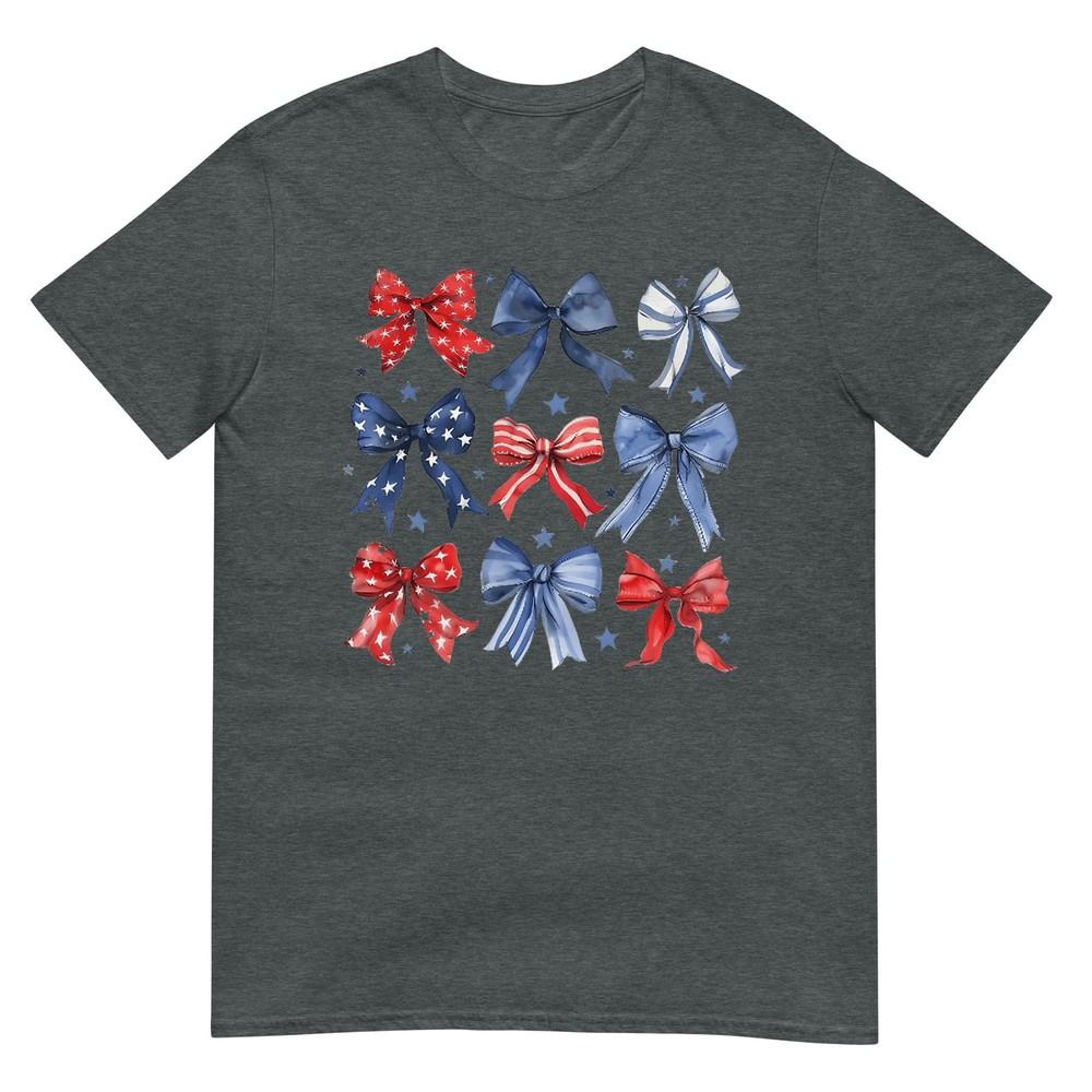 4th Of July America Patriotic Bow Ribbon TShirt For Unisex Girls Kids Unisex