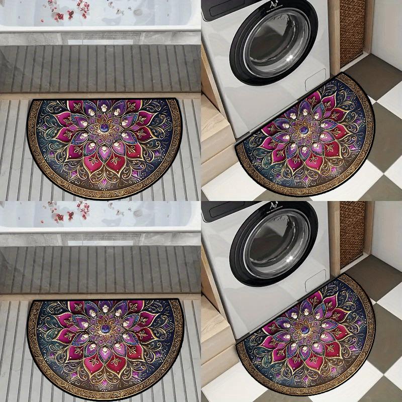 Bohemian Purple Golden Semi-Circular Carpet Soft Non-Slip Decorative Mat 2D Print Ethnic Rug for Bedroom Porch Photo Props