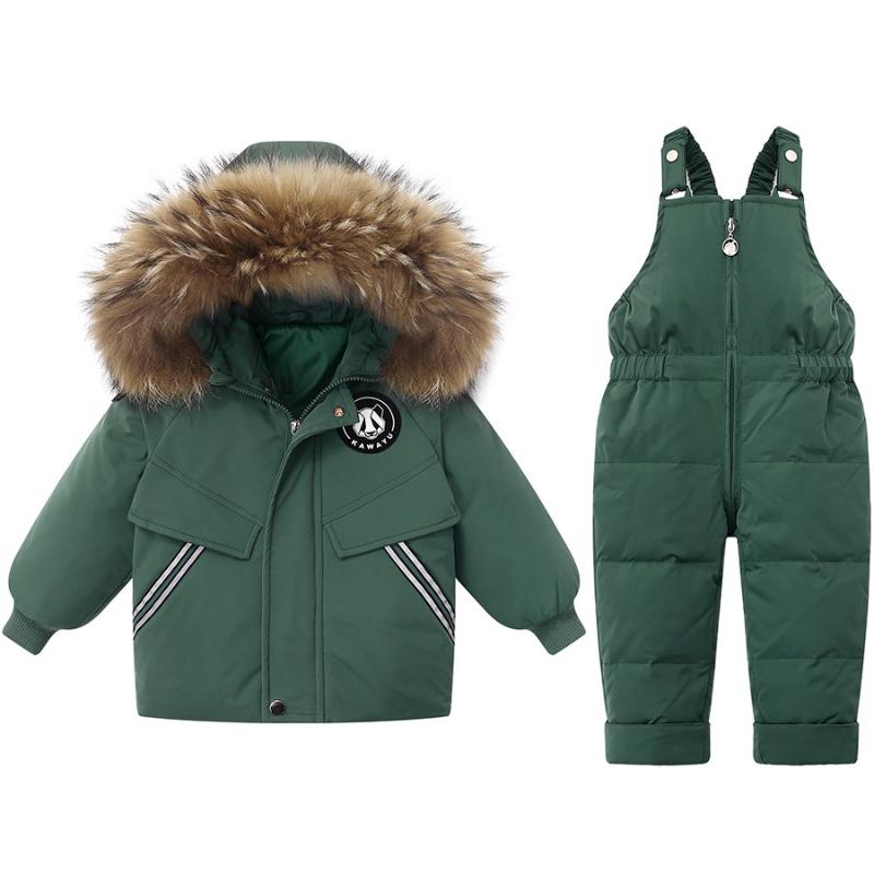 Real Fur Collar Baby Down Jacket Boy Suit Baby Toddler Two-piece Suit 1-3 Years Old Stylish Thickened Coat