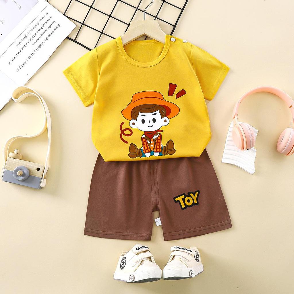 Kids' Summer Cotton Two-Piece Set: Cartoon Short Sleeve & Shorts for Toddlers