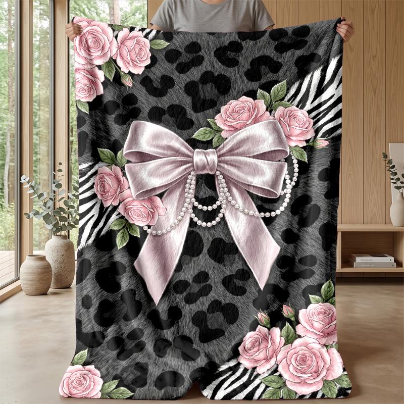 Pink Ribbon with Leopard Print 1 Theme blanket Lightweight Warm Flannel Blanket Decorative Throw Blanket for Home Decoration