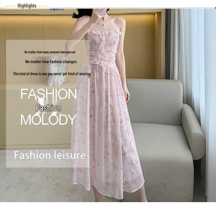 Summer Butterfly Floral Ruffle Camisole Dress – Slim Fit