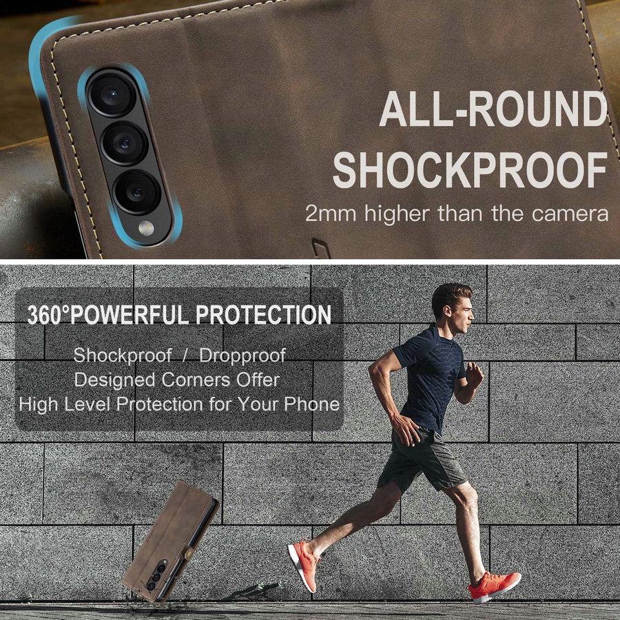 CaseMe Luxury Crazy Horse Design Kickstand Flip Leather Wallet Cover for Samsung for Galaxy Z Fold 4 Business Style Mobile Phone