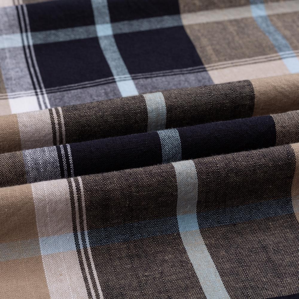 Men's Classic Fit Casual Plaid Linen Cotton Shirt Single Pocket Button-down Comfortable Soft Long Sleeve Stripe Checked Shirts
