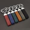 Minimalist Stainless Steel Metal Keyring Leather Car Keychain Pendant Laser Engrave Customized Name Vintage Accessory Gift
