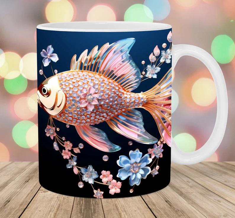 3D Father'S Day Gift Dad Ceramic Coffee Mug Father Goldfish Water Cup Fishing Fishing