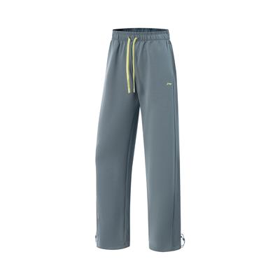 Li Ning Fitness Series Casual Simple Lace-Up Loose Straight Leg Moisture-Wicking Mid-Rise Knitted Sports Pants Women Pants Storm-Gray AKLV306-2