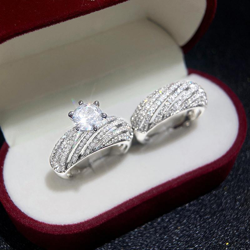 Sterling  Bridal Ring Sets for Women Gold Color Cubic Zirconia Luxury Engagement Wedding Jewelry Trend Gifts