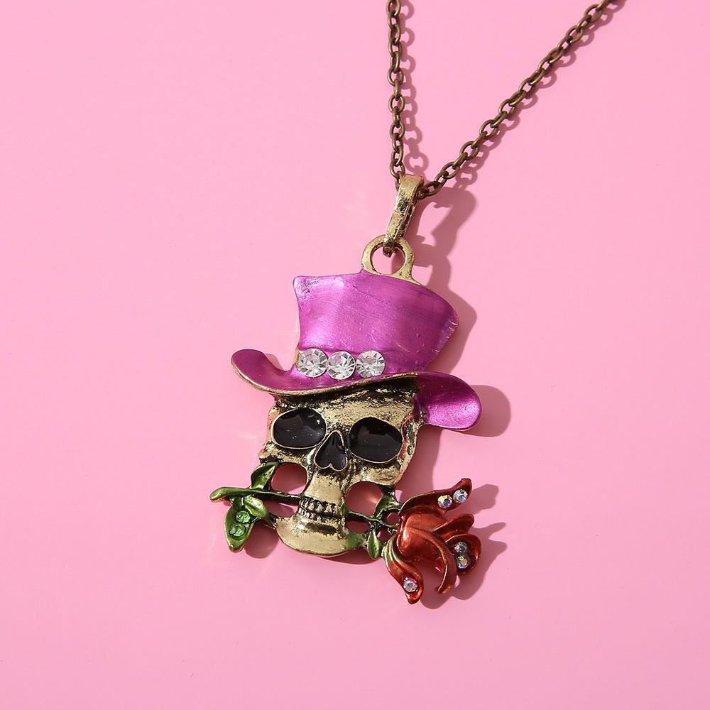 European & American Trend: Colorful Skull Necklace - Men's Versatile Simple Alloy Ghost Pendant