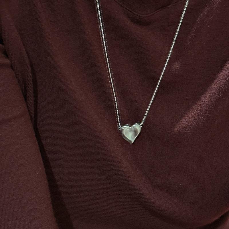 S925 Sterling Silver Niche Design Matte Love Necklace Retro Simple Basic Personalized Collarbone Chain