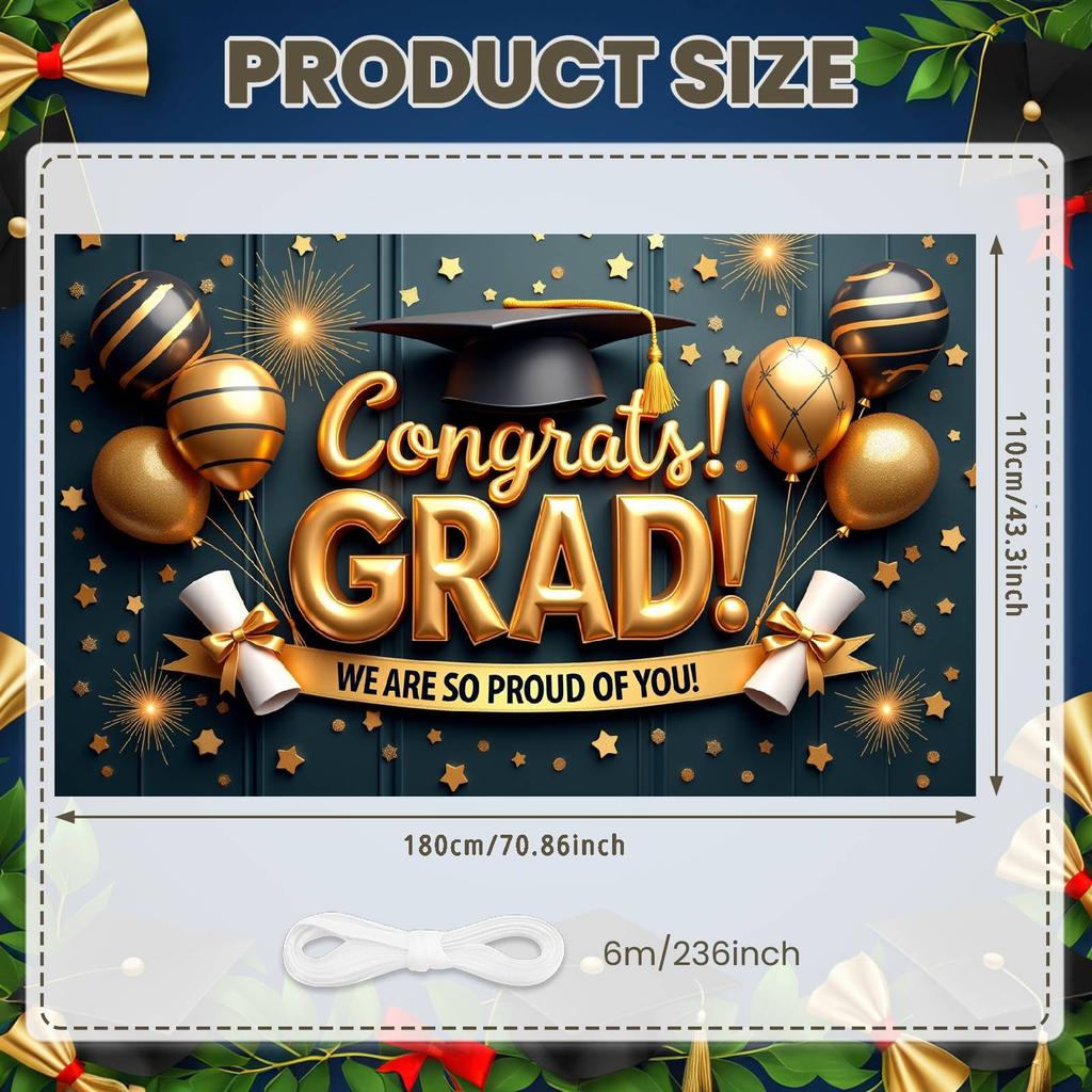 Congrats Grad Banner Diploma Decoration Grad Photo Backdrop Graduation Display Star Pattern Graduation Decor Banner For Grad