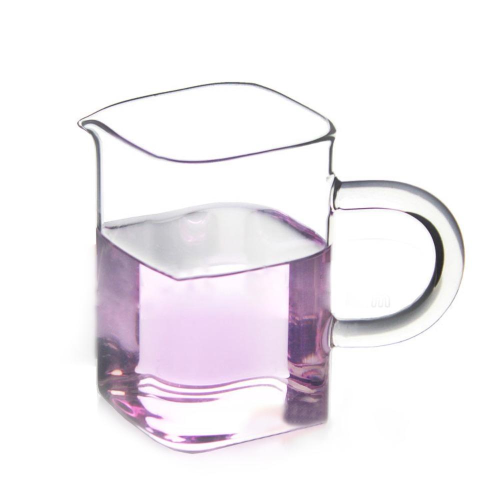 Hand Blown High Borosilicate Glass Tea Set, Tea Sea Square Fair Cup with Handle Tea Dispenser, Household Hospitality Cup