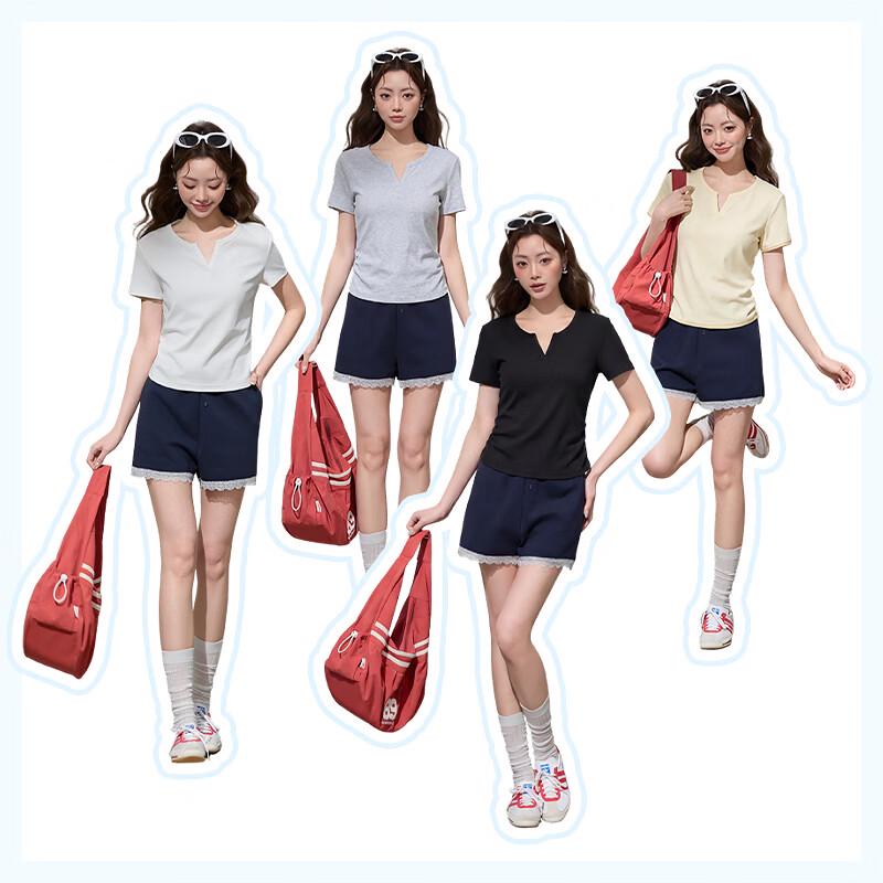 MJ STYLE Dam V-ringad Smal Passform Kortärmad T-shirt